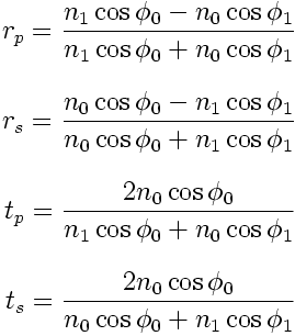 Fresnel coefficients